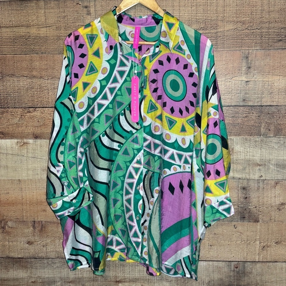 Zaket and Plover Abstractct Print Amalfi Button Down Blouse Women’s size size L - Picture 2 of 11